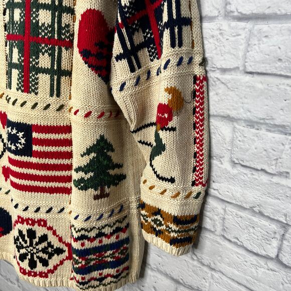 Jacque & Koko Patchwork Knit Sweater Size 18/20 XXL Ski Flag Winter Heart Womens - Picture 5 of 7